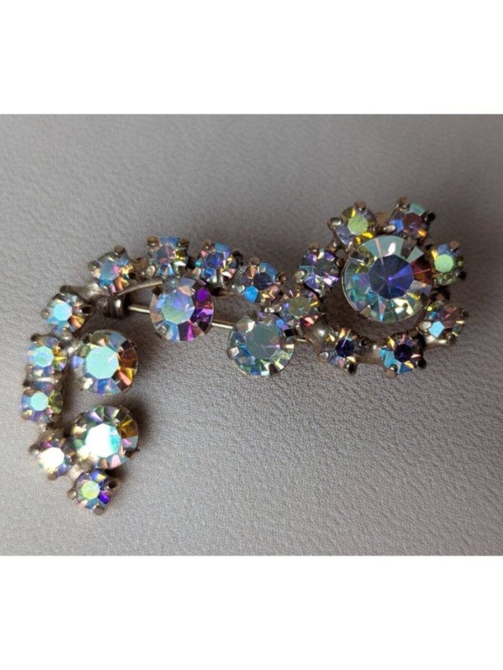 Vintage Coro Signed Aurora Borealis Gold Tone Brooch